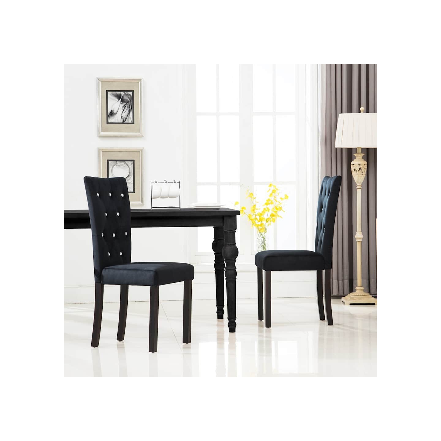 Chaises à manger lot de 2 Noir Velours