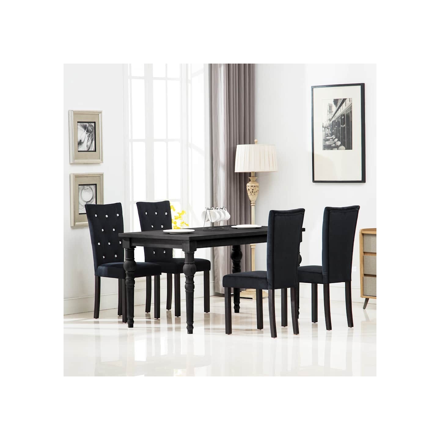Chaises à manger lot de 4 Noir Velours