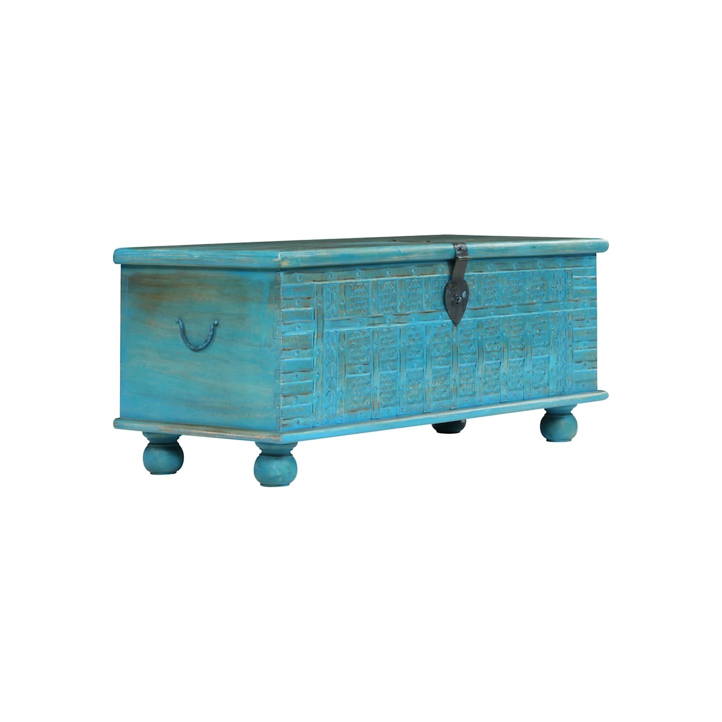 Coffre de rangement Bois de manguier massif 100x40x41 cm Bleu