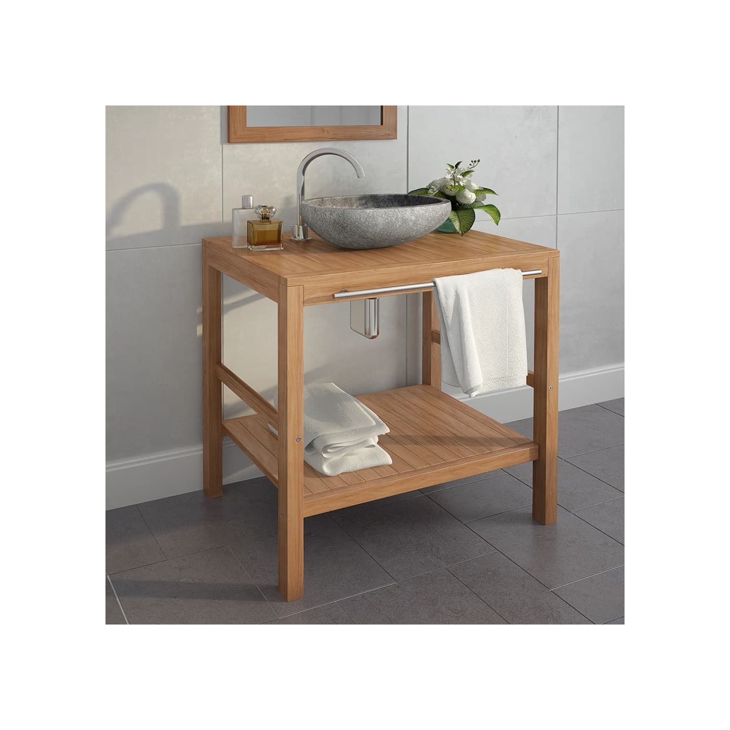 Meuble-lavabo de salle de bains Teck massif 74x45x75 cm