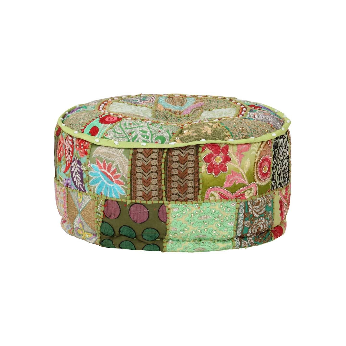 Pouf rond en coton fait à la main 40 x 20 cm Vert