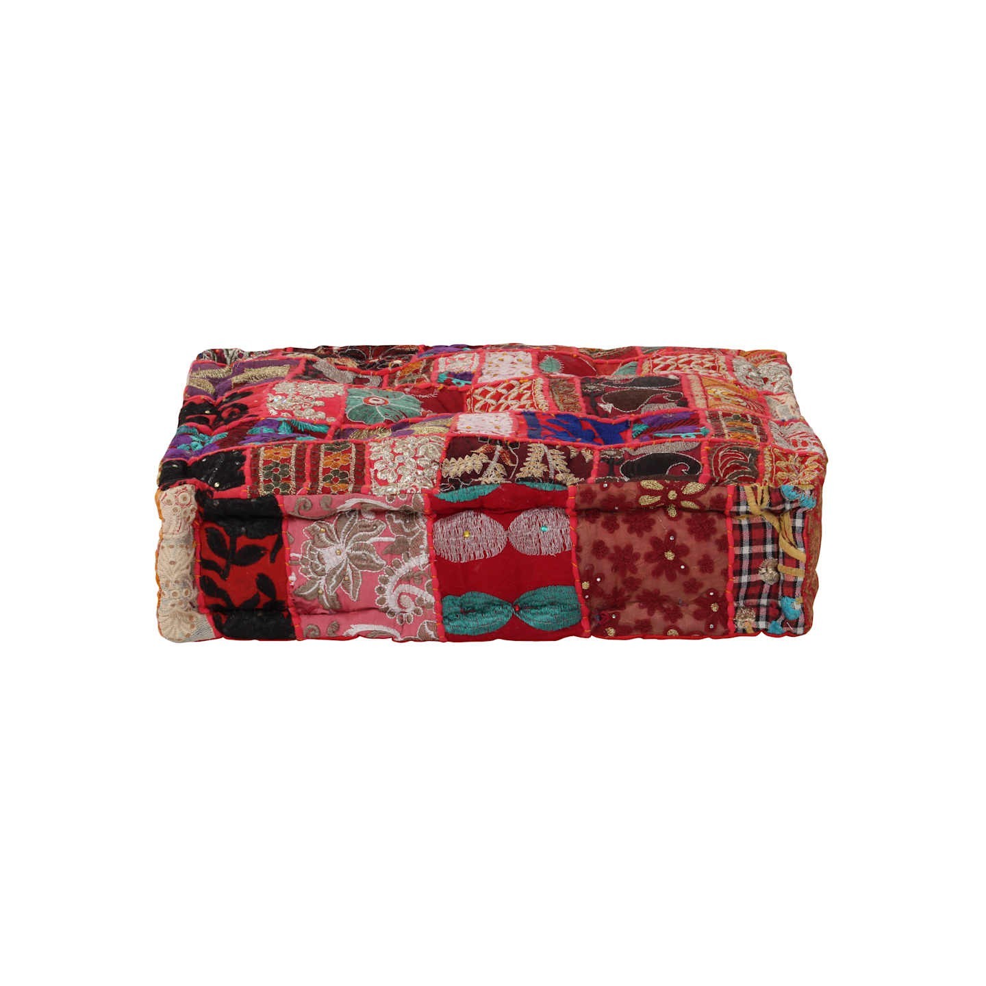 Pouf carré en coton fait à la main 50 x 50 x 12 cm Rouge