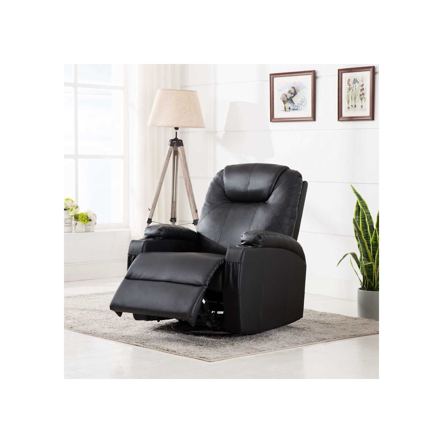 Fauteuil à bascule de massage Noir Similicuir