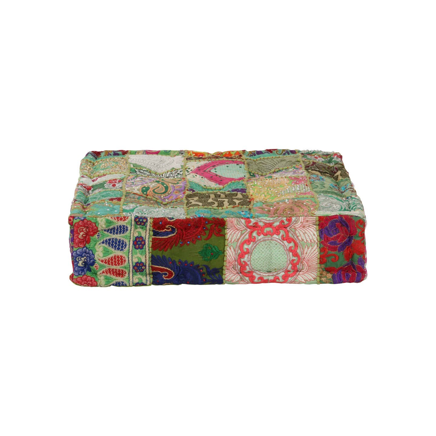 Pouf carré en coton fait à la main 50 x 50 x 12 cm Vert