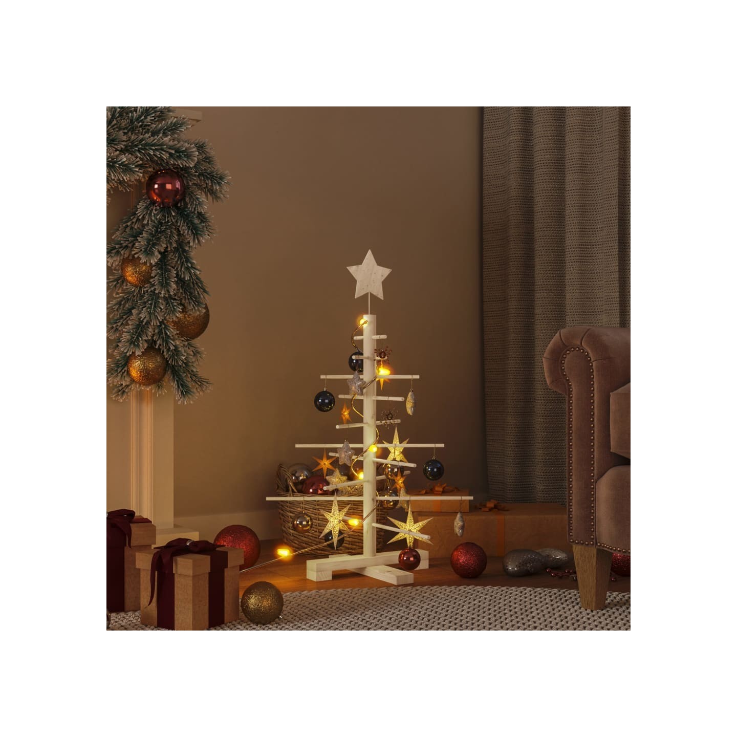 Arbre de Noël en bois pour décoration 75 cm bois massif de pin