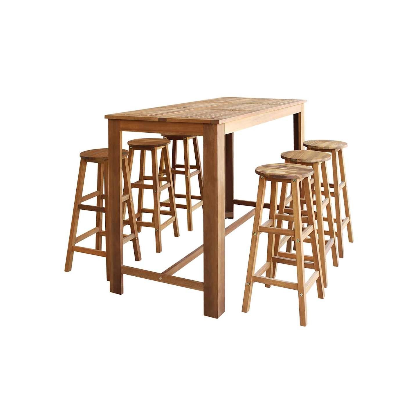 Table et tabourets de bar 7 pcs Bois d'acacia massif