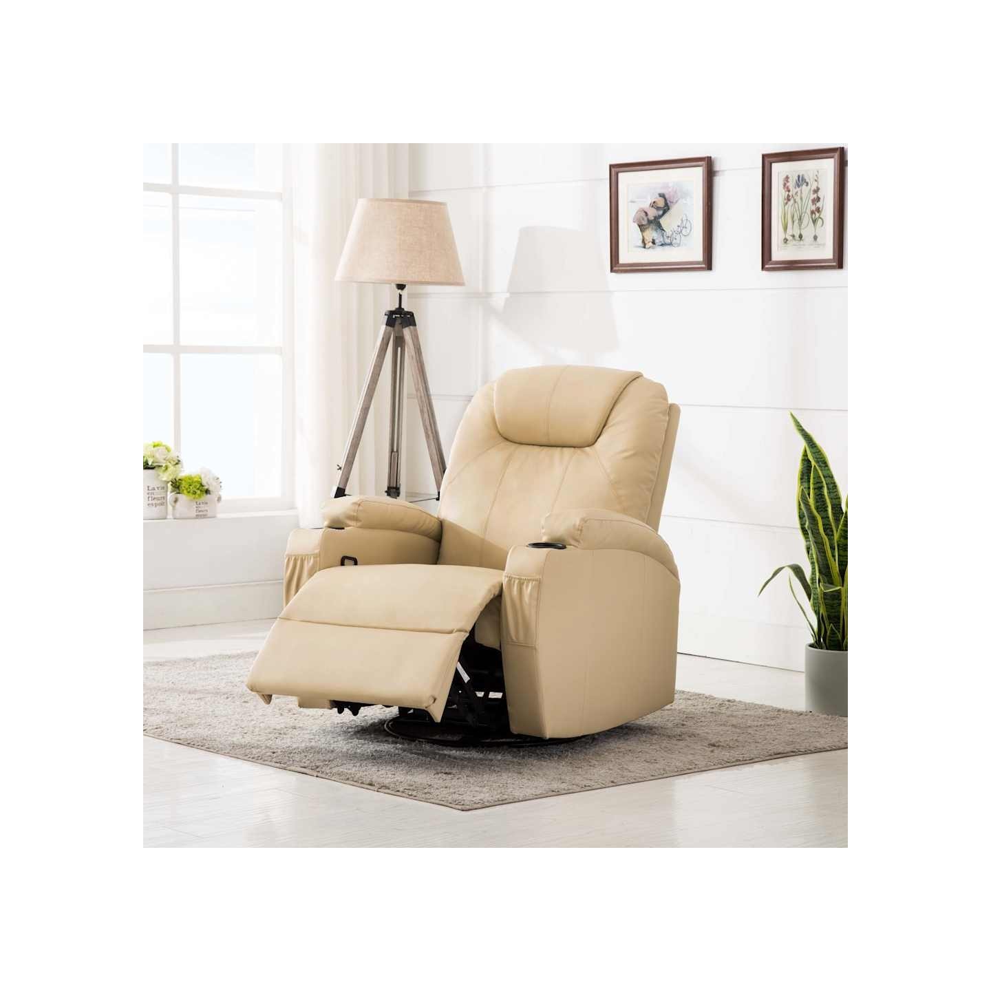 Fauteuil à bascule de massage Crème Similicuir