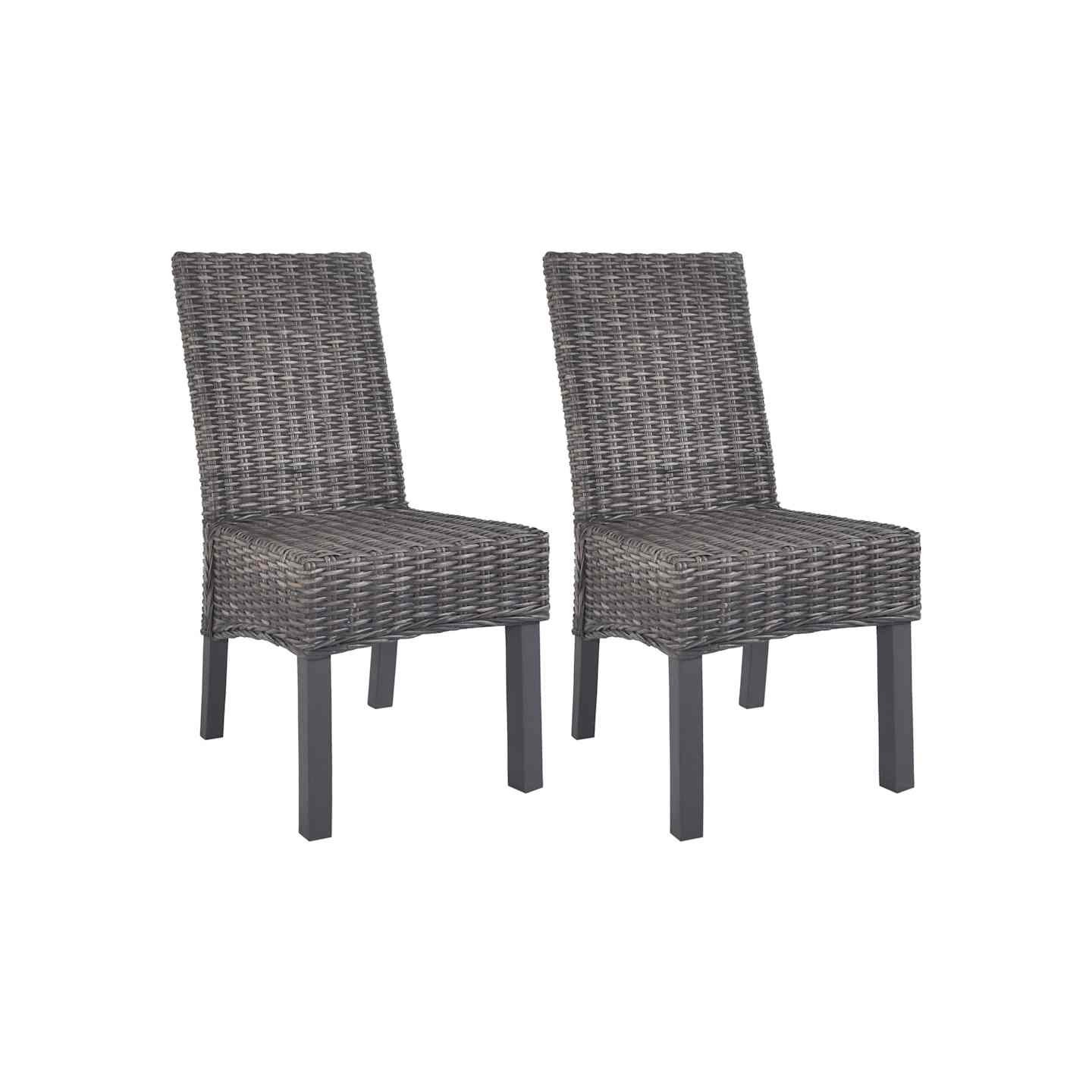 Chaises à manger lot de 2 marron rotin kubu et bois d'acajou