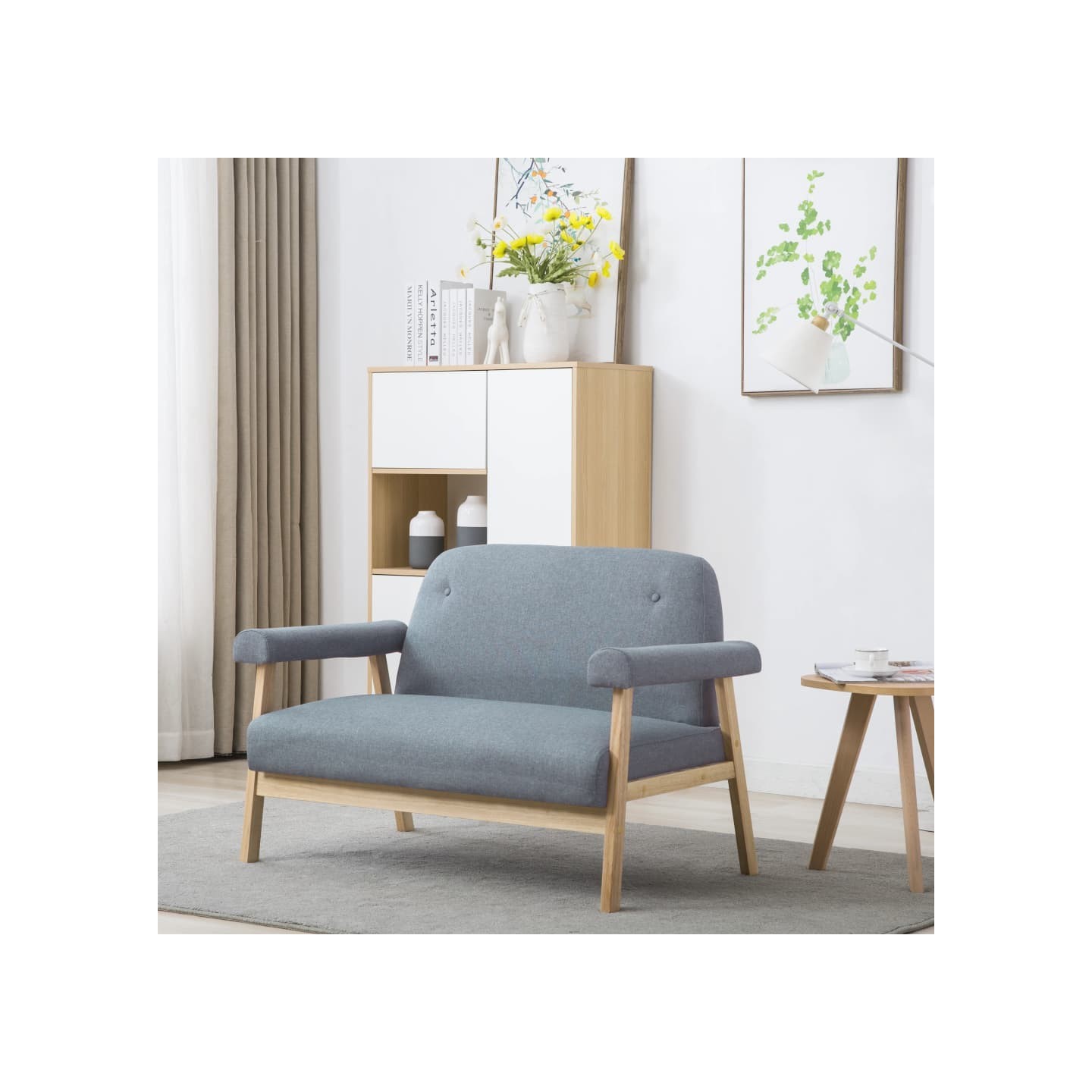 Canapé à 2 places Tissu Gris clair