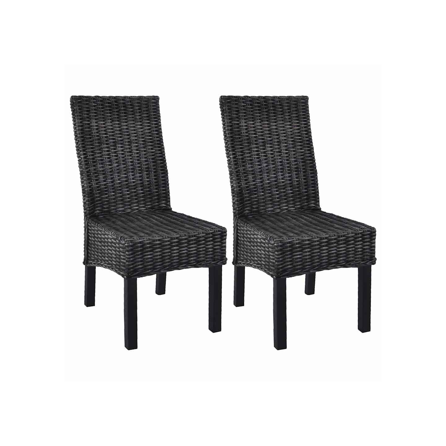 Chaises à manger lot de 2 noir rotin kubu et bois d'acajou
