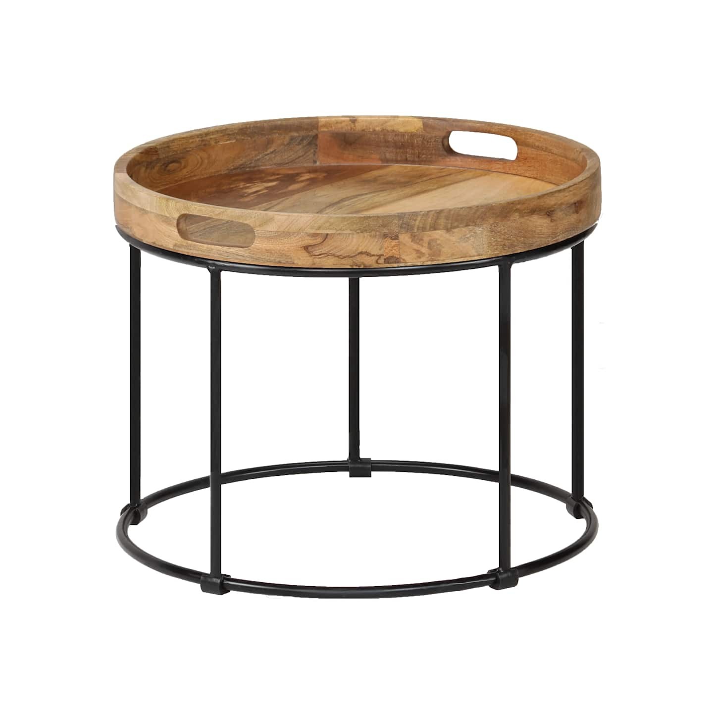 Table basse Bois de manguier massif et acier 50x40 cm