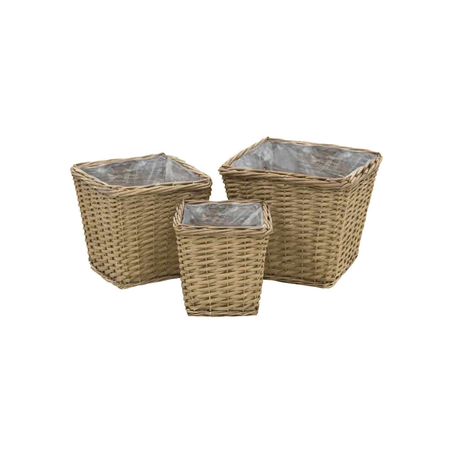 Lits surélevés 3 pcs Osier avec doublure en PE