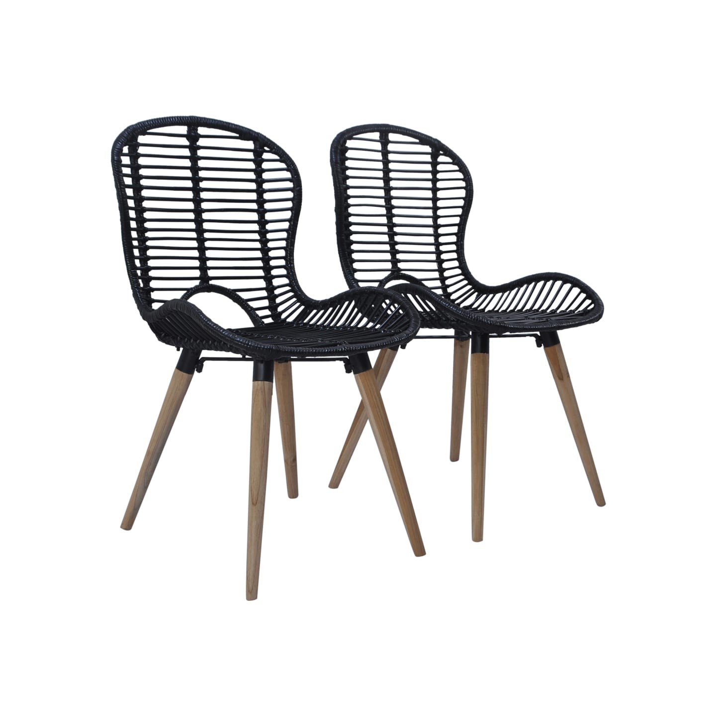 Chaises à manger lot de 2 noir rotin naturel