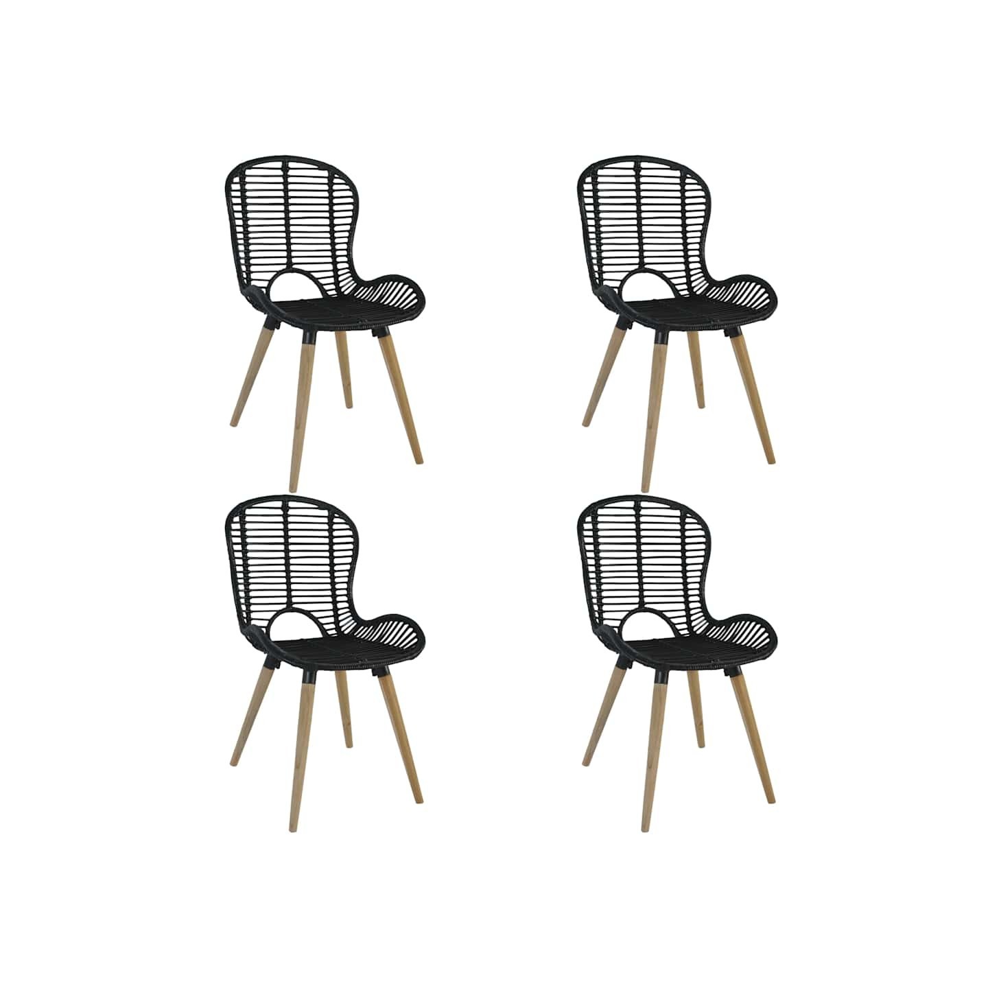 Chaises à manger lot de 4 noir rotin naturel
