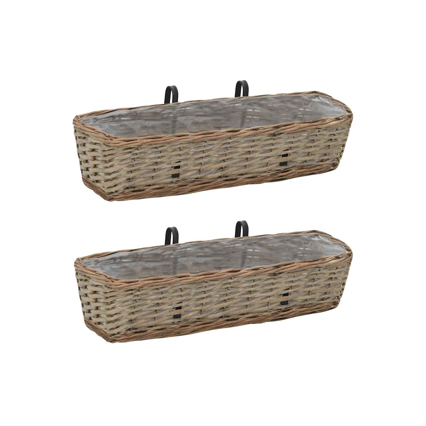 Jardinière de balcon 2 pcs Osier avec doublure en PE 60 cm