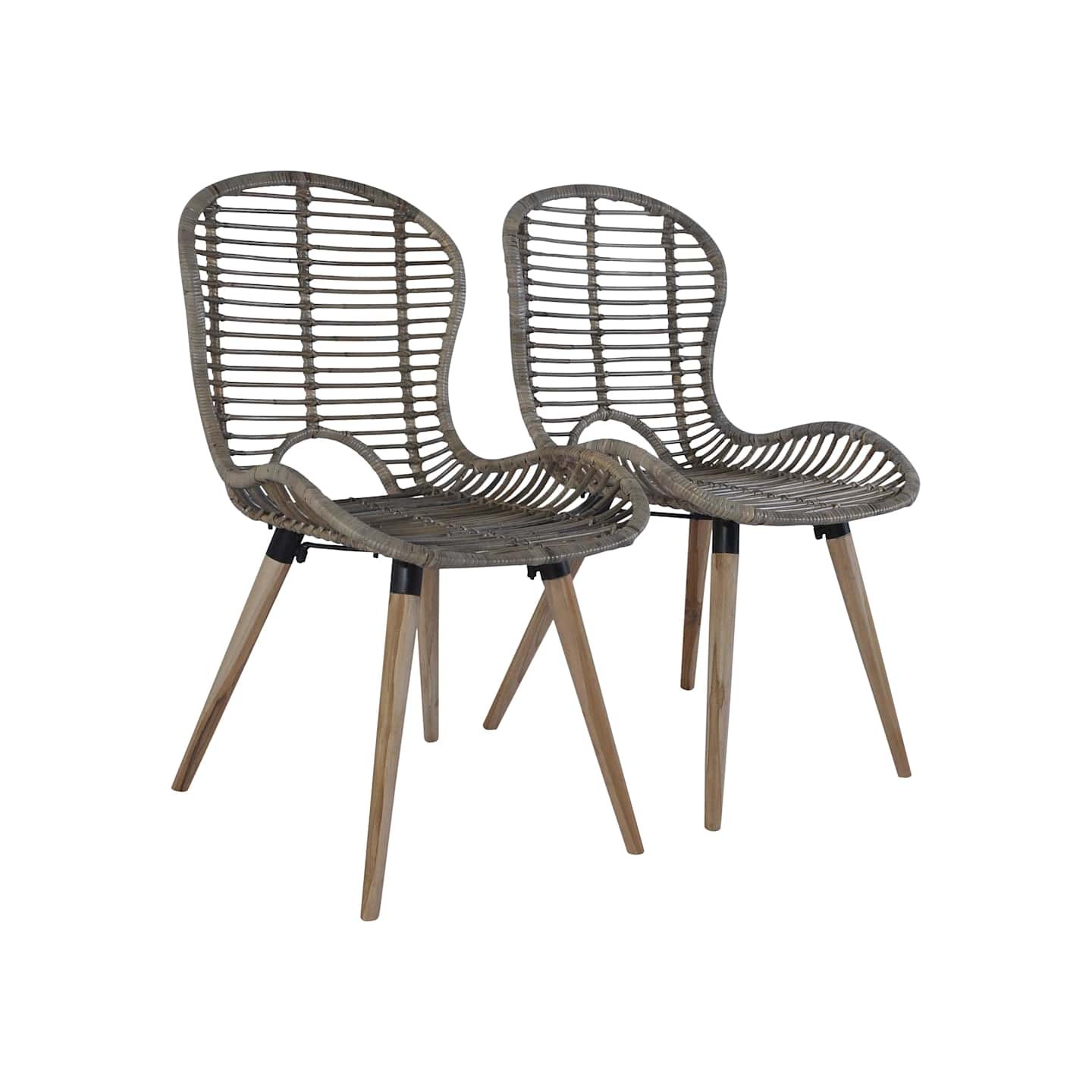Chaises à manger lot de 2 marron rotin naturel