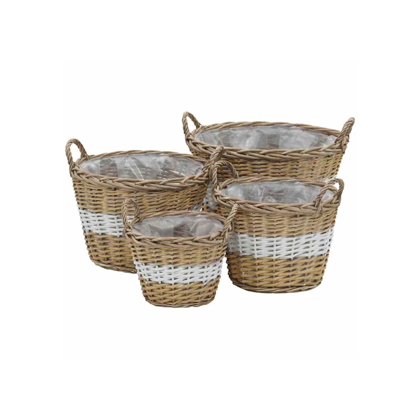 Lits surélevés 4 pcs Osier avec doublure en PE