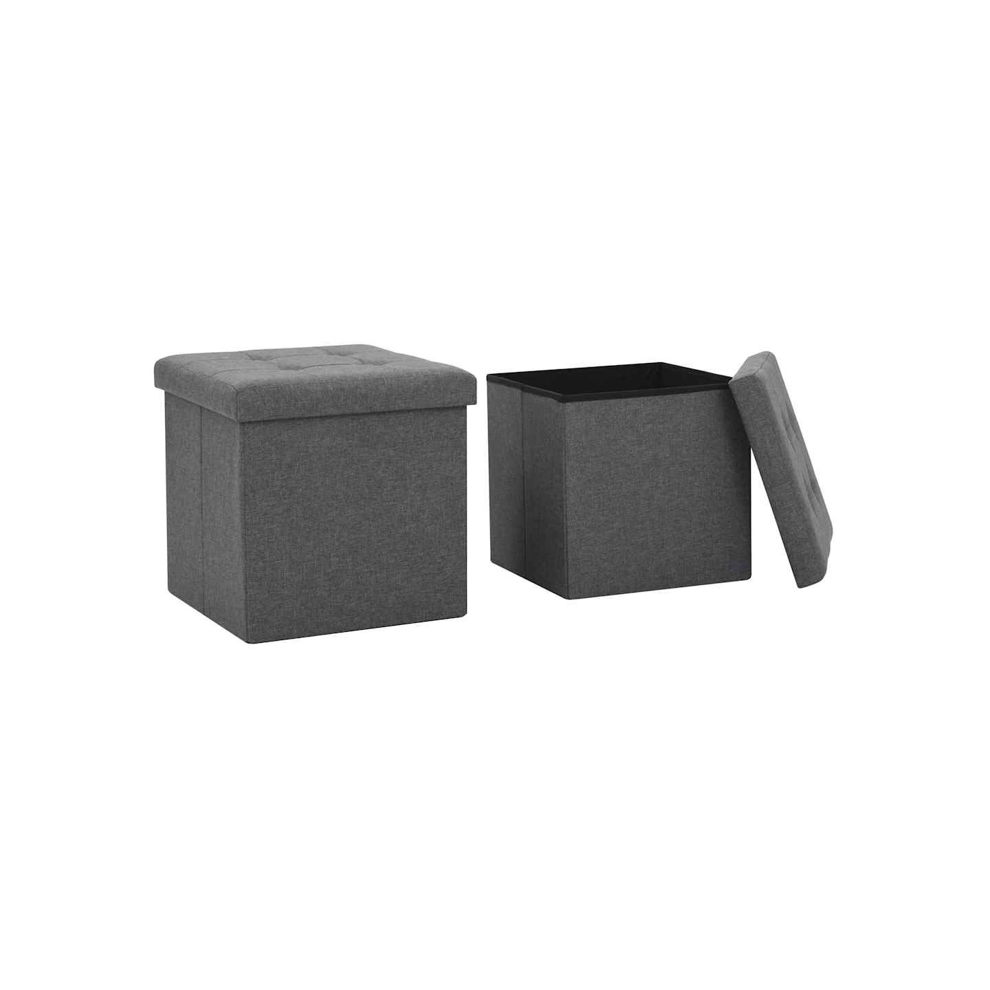 Tabourets de rangement pliables lot de 2 gris foncé Faux lin