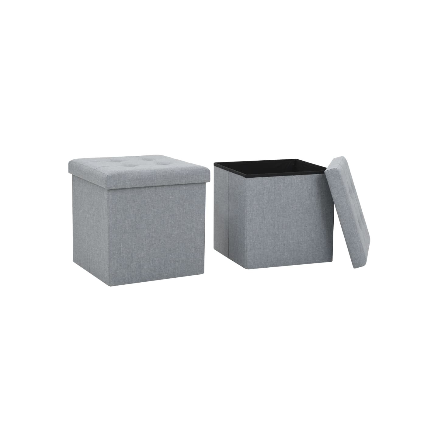 Tabourets de rangement pliables lot de 2 gris clair Faux lin