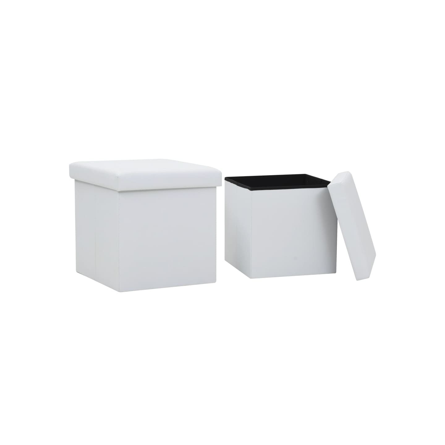 Tabourets de rangement pliables lot de 2 blanc similicuir