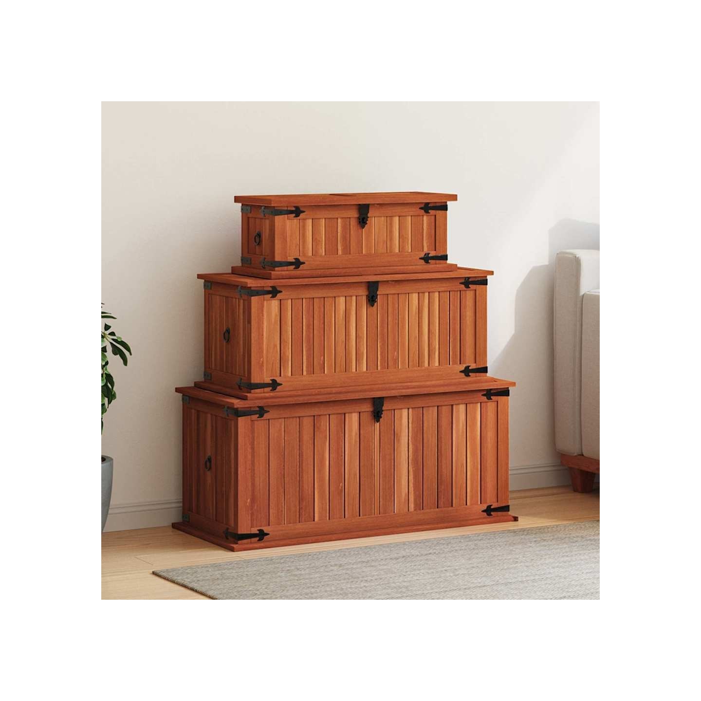 Coffres de rangement 3 pcs Bois d'acacia solide