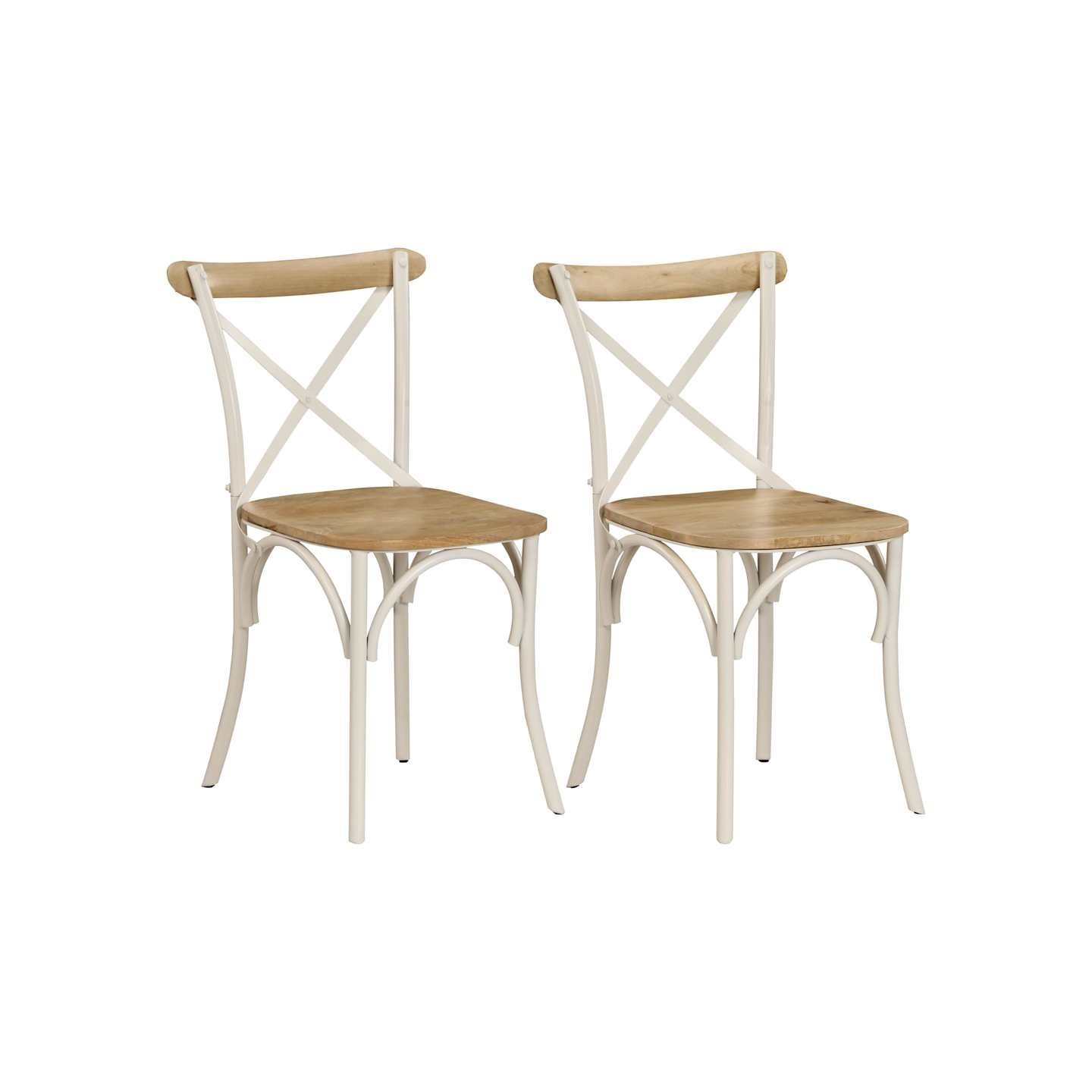 Chaises à dossier croisé lot de 2 blanc bois de manguier solide
