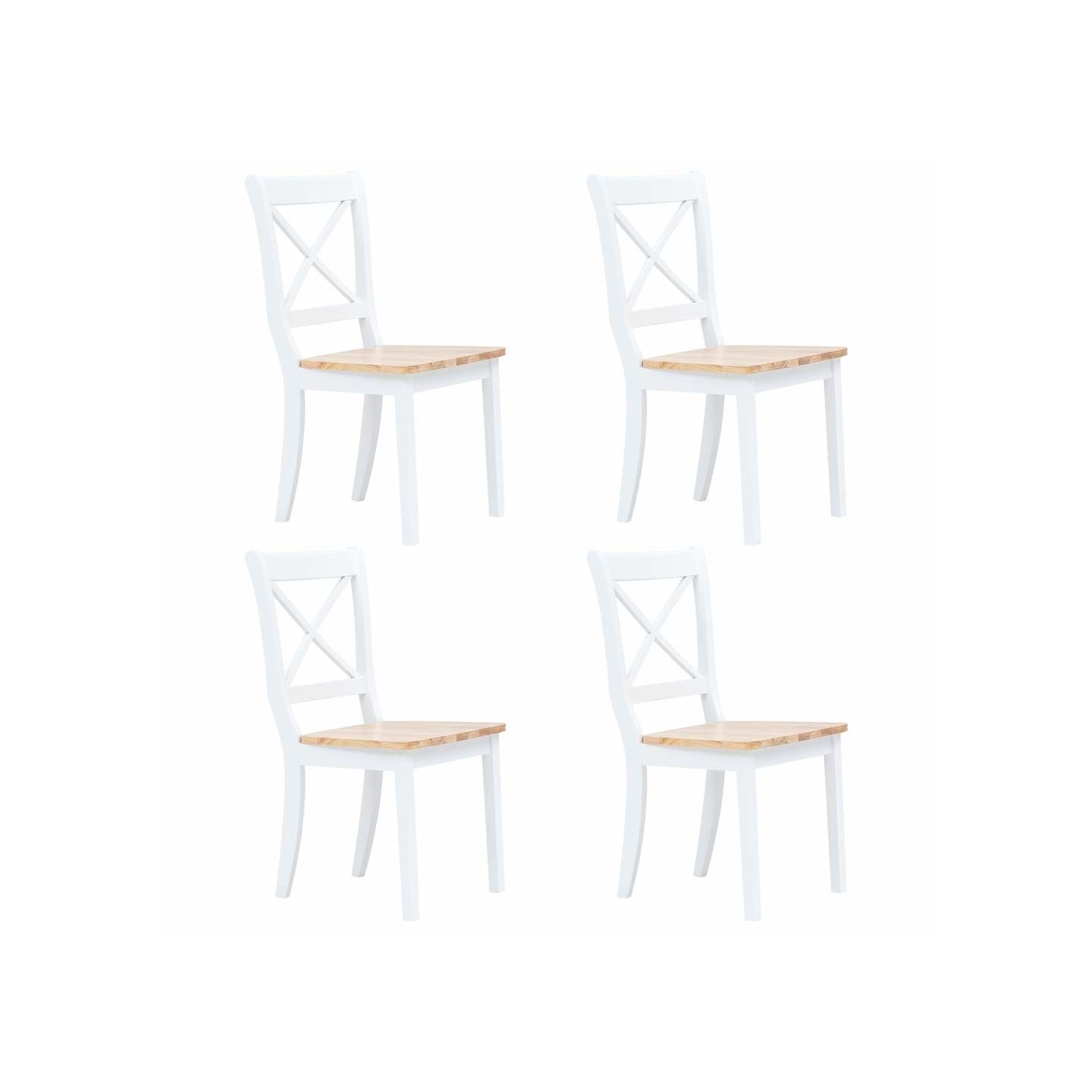 Chaises à manger lot de 4 blanc et bois clair bois hévéa massif