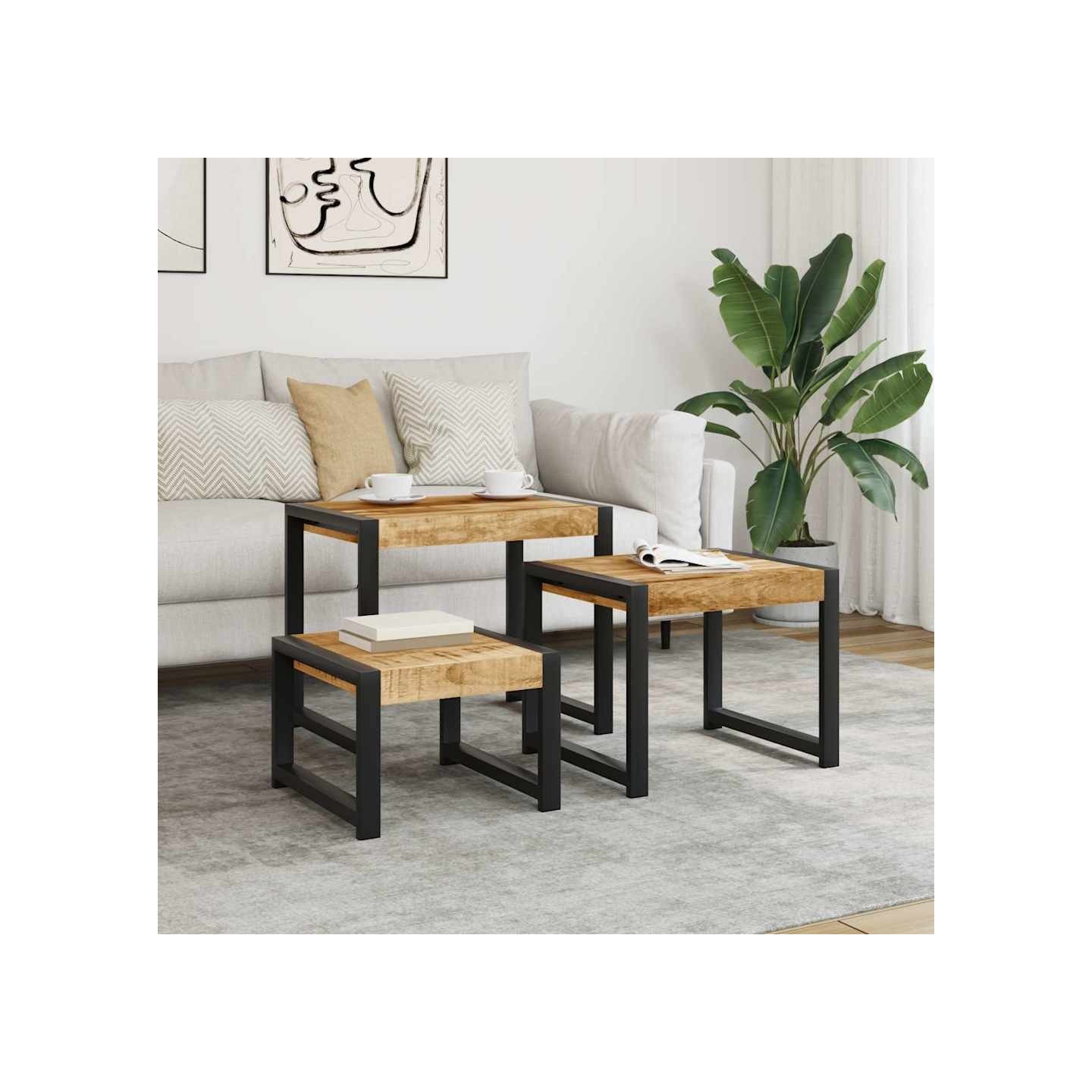 Tables gigognes 3 pcs Bois solide de manguier