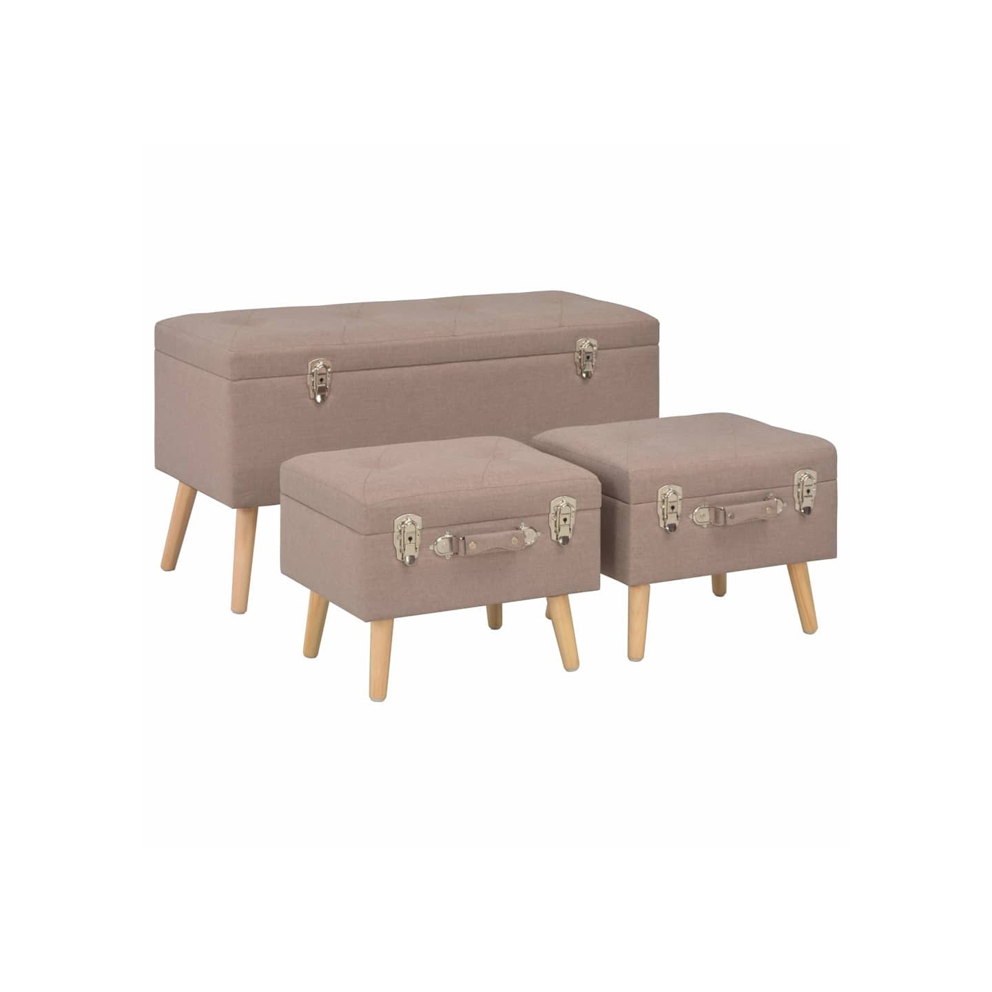 Tabourets de rangement lot de 3 Marron Tissu