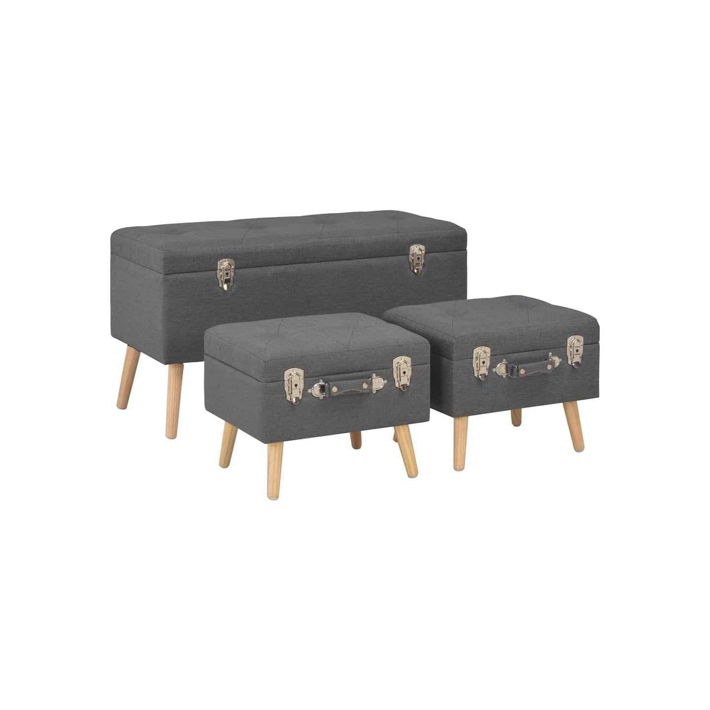 Tabourets de rangement lot de 3 Gris foncé Tissu