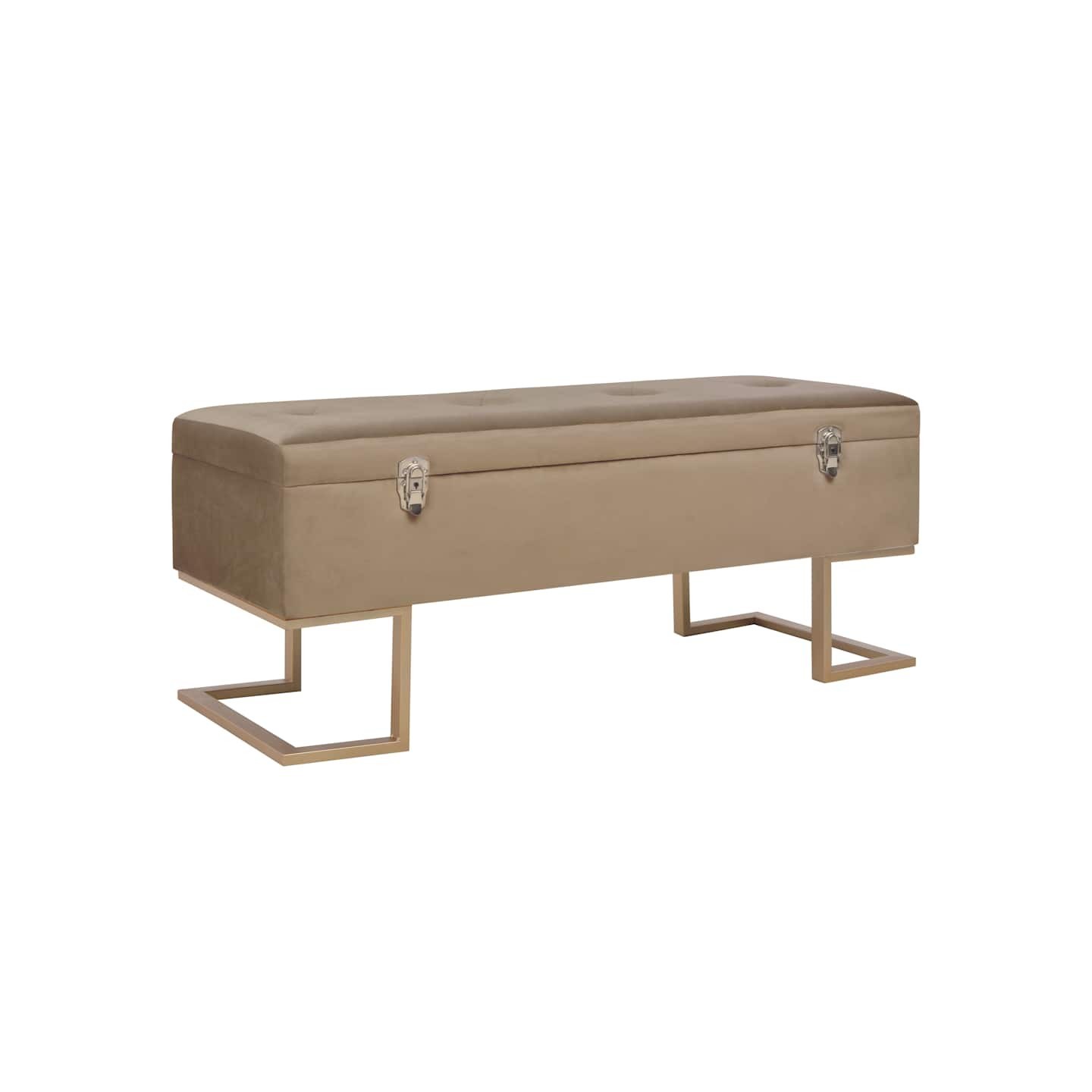 Banc avec compartiment de rangement 105 cm Beige Velours