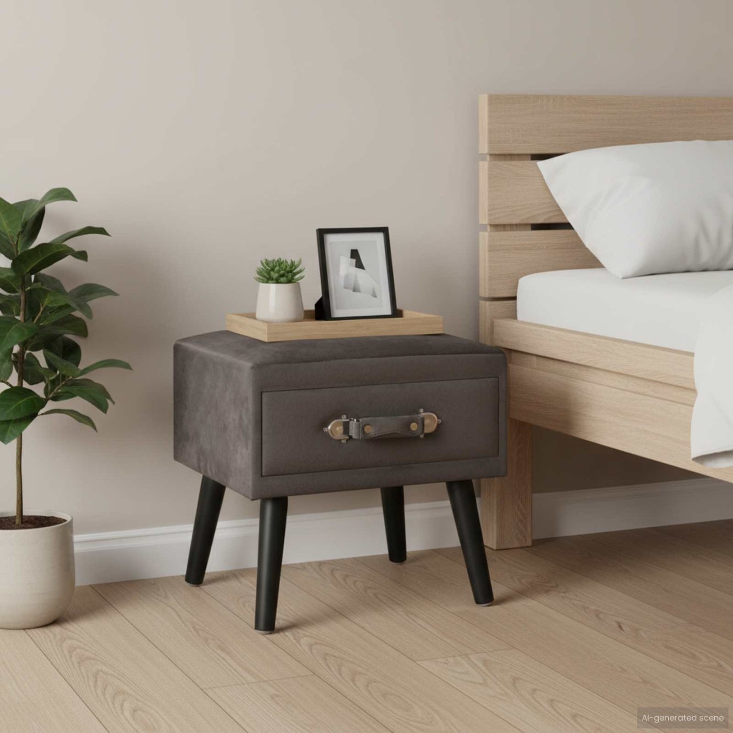 Table de chevet Gris 40x35x40 cm Velours