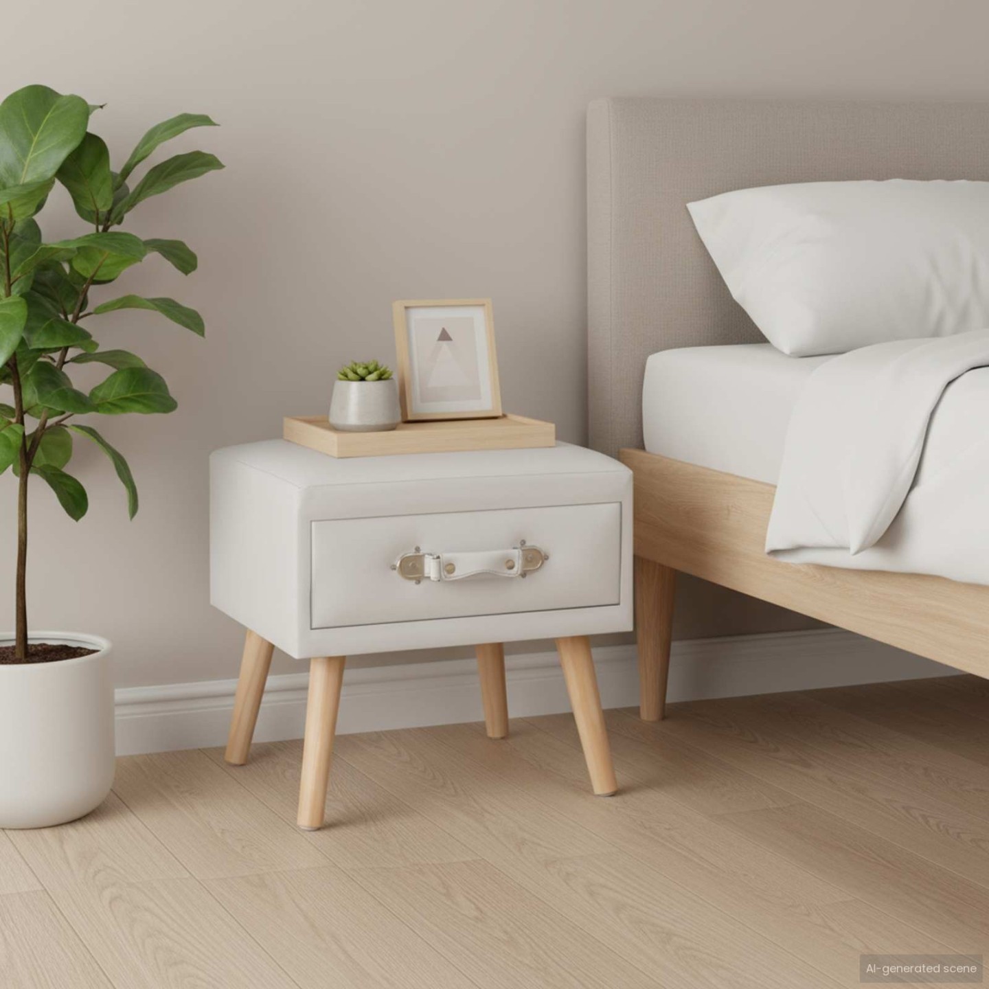 Table de chevet Blanc 40x35x40 cm Similicuir