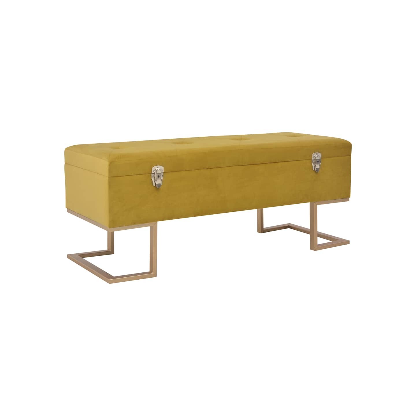 Banc avec compartiment de rangement 105 cm Moutarde Velours