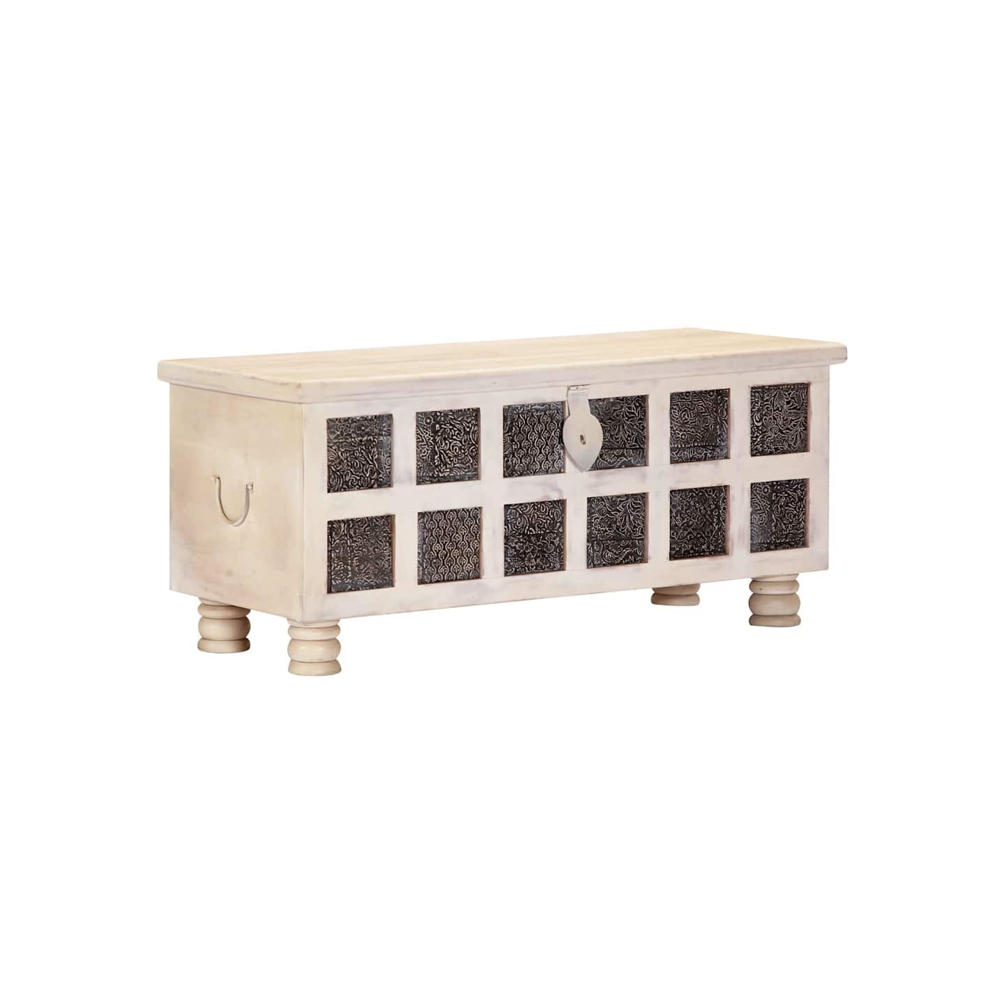 Boîte de rangement Blanc 110x40x45 cm Bois d'acacia massif