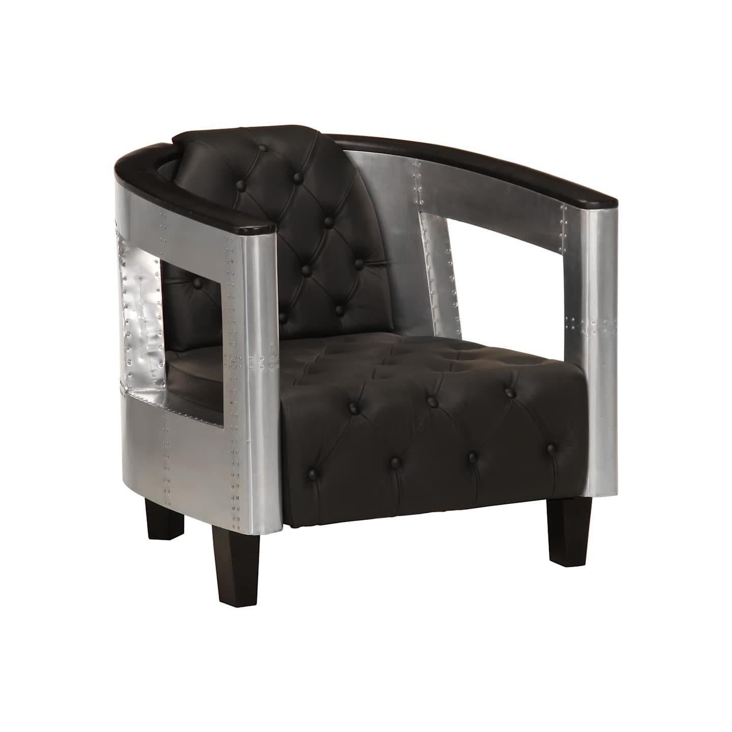 Fauteuil en style d'aviation noir cuir véritable