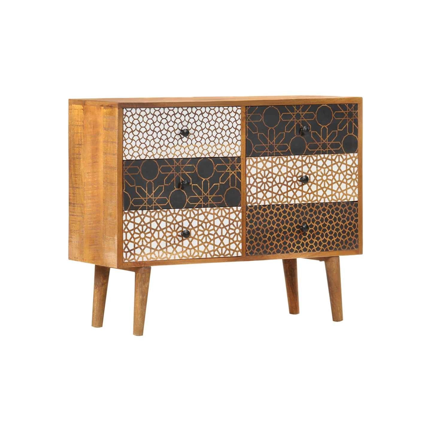 Buffet avec motif imprimé 90x30x70 cm Bois de manguier massif