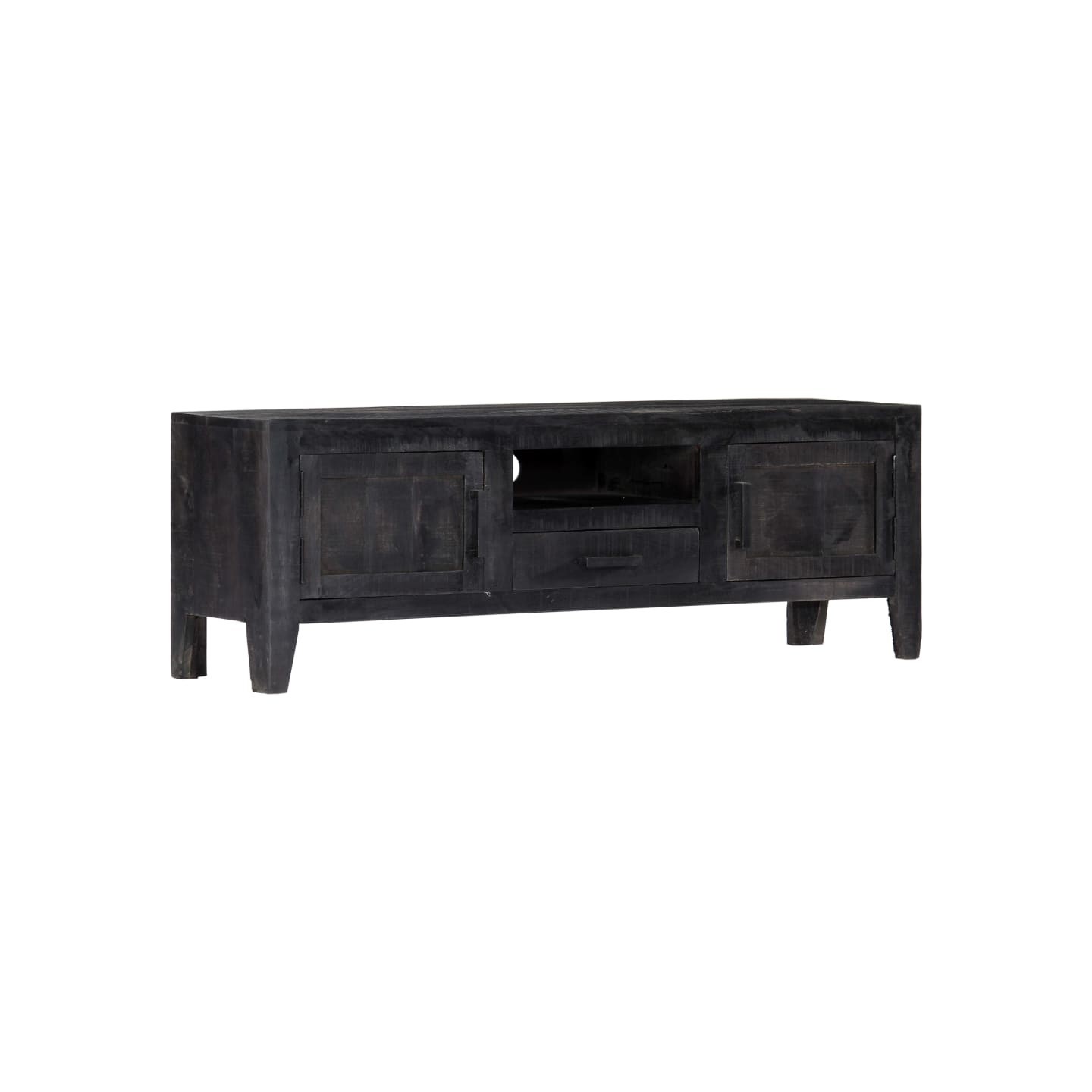 Meuble TV Noir 118x30x40 cm Bois de manguier massif