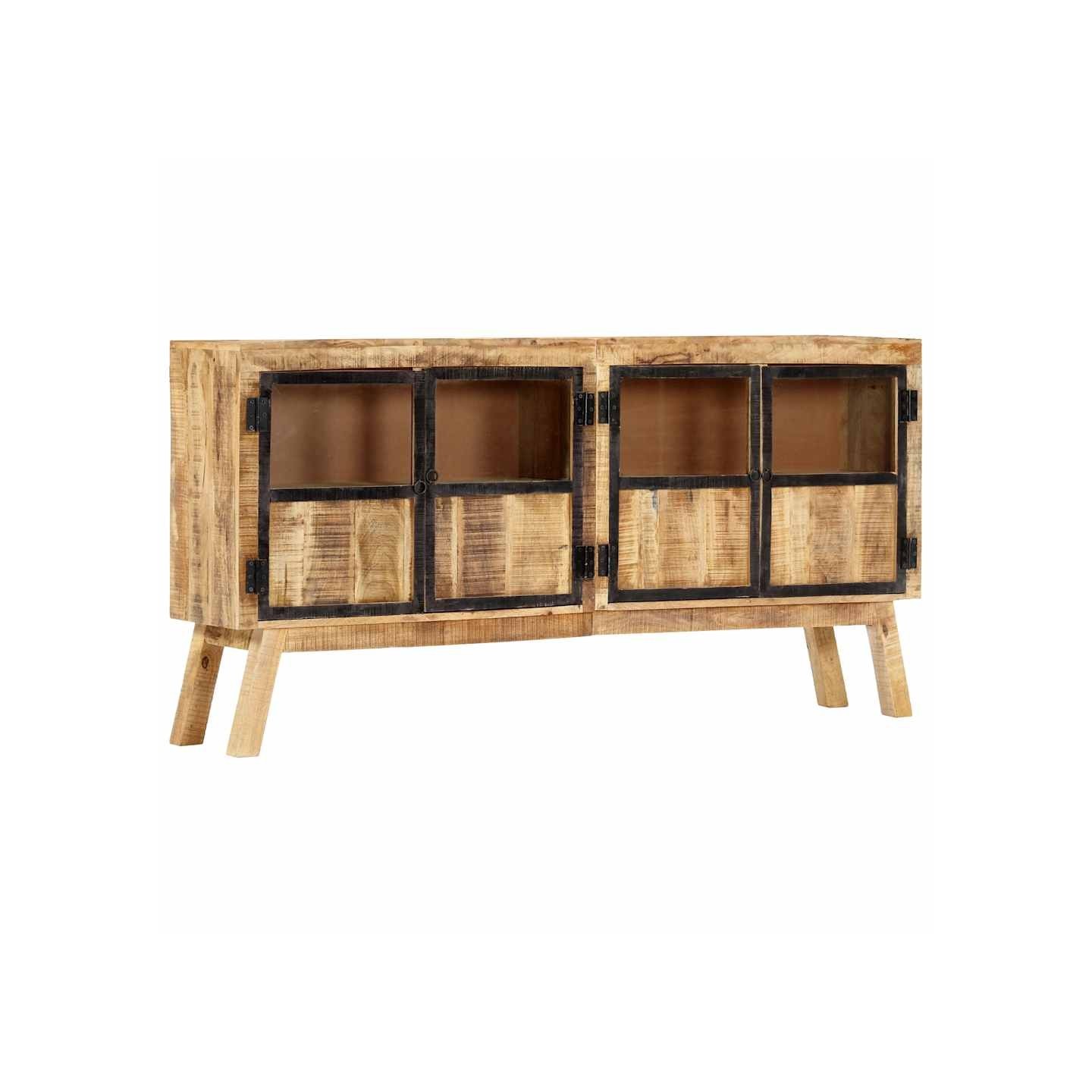 Buffet Marron et noir 160x30x80 cm Bois de manguier solide brut
