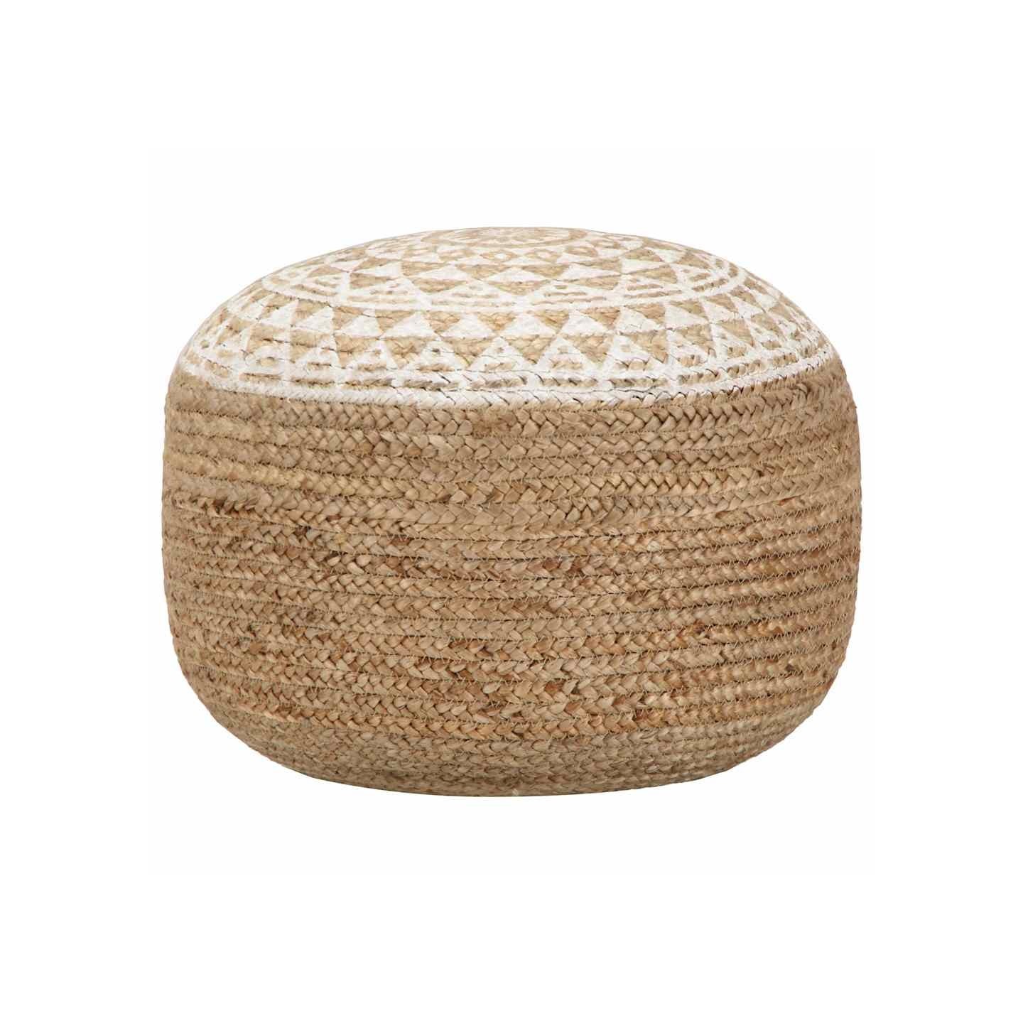Pouf fait à la main Blanc 45x30 cm Jute