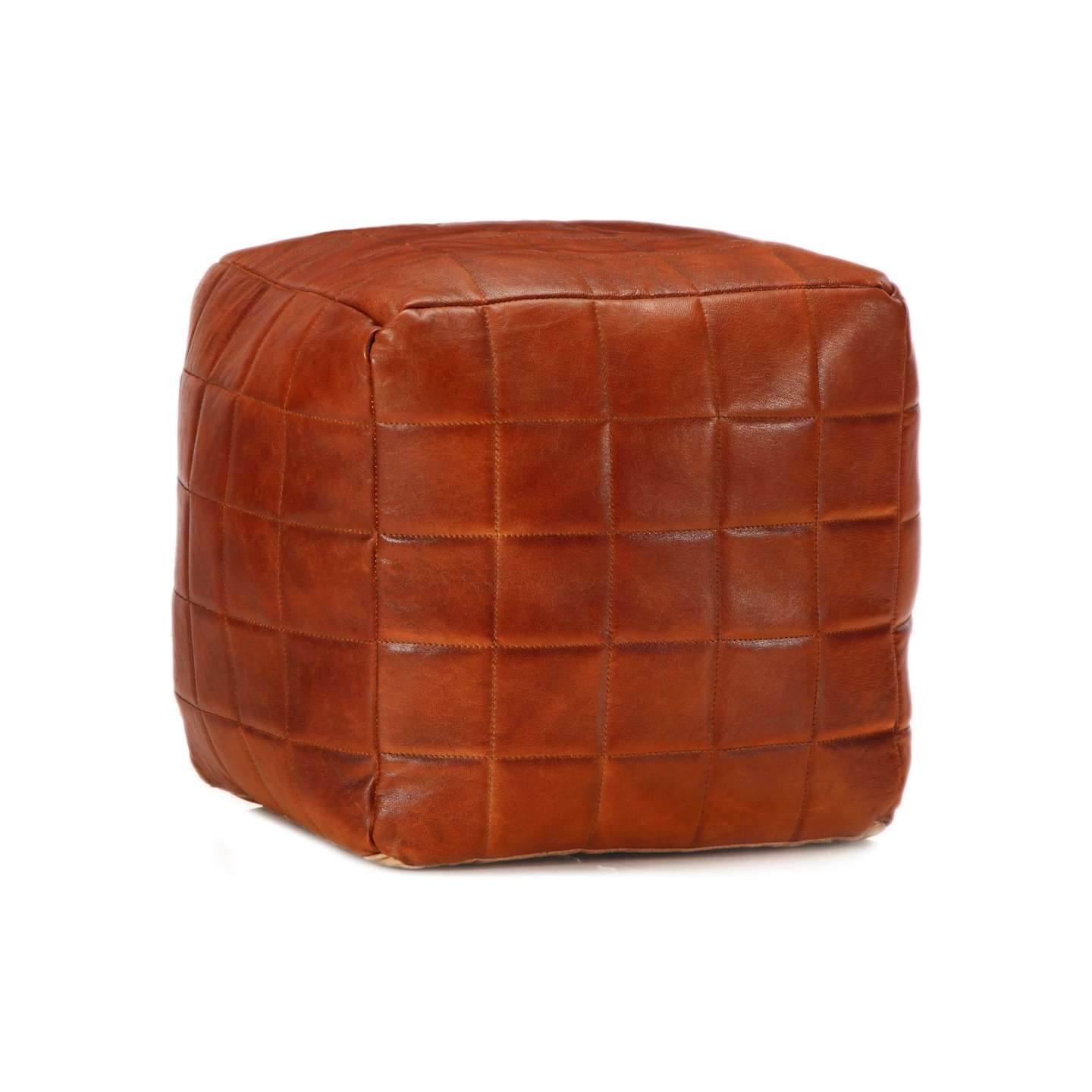 Pouf 40 x 40 x 40 cm Brun roux Cuir véritable de chèvre