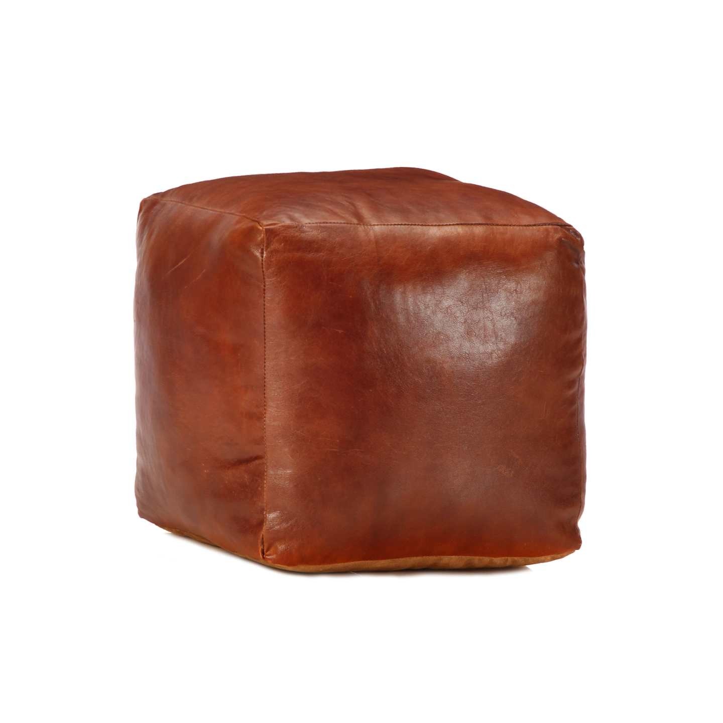 Pouf 40 x 40 x 40 cm Brun roux Cuir véritable de chèvre