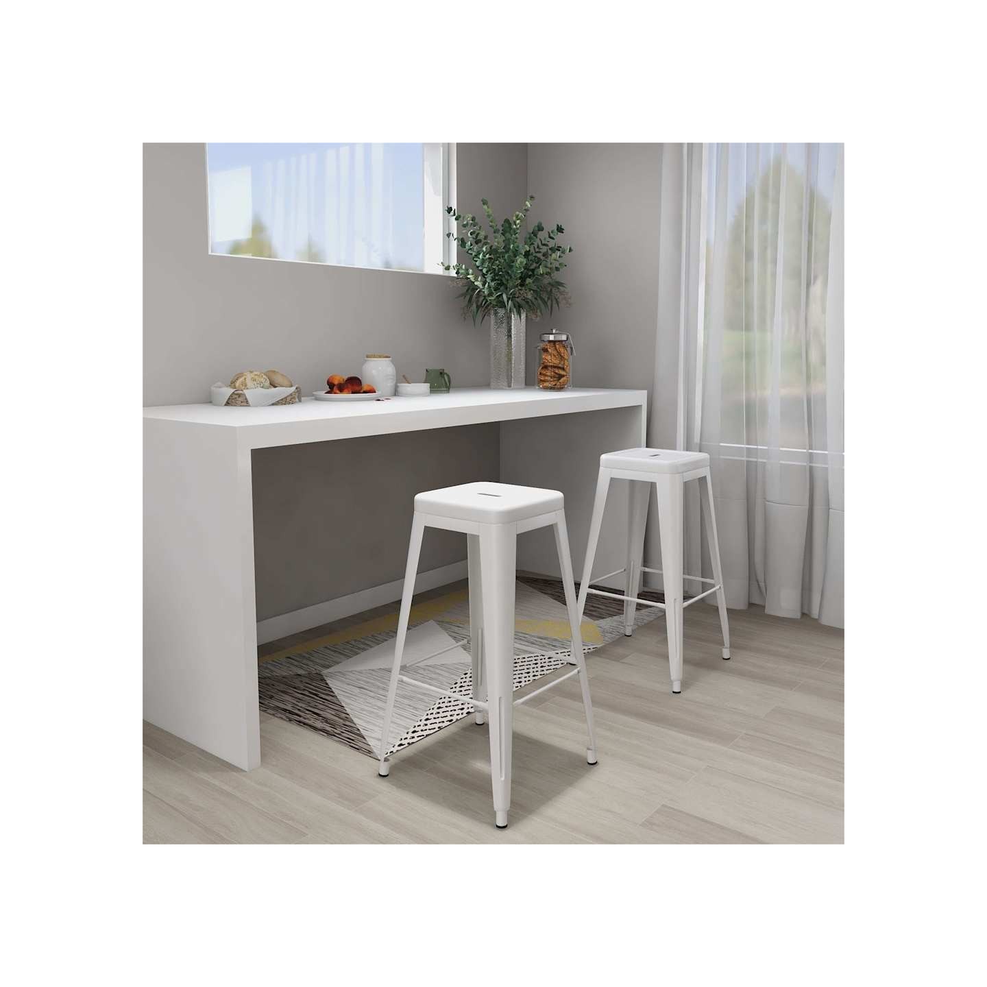 Tabourets de bar empilables lot de 2 blanc Métal