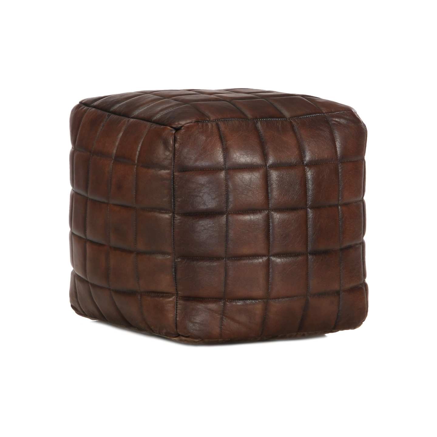 Pouf 40 x 40 x 40 cm Marron foncé Cuir véritable de chèvre
