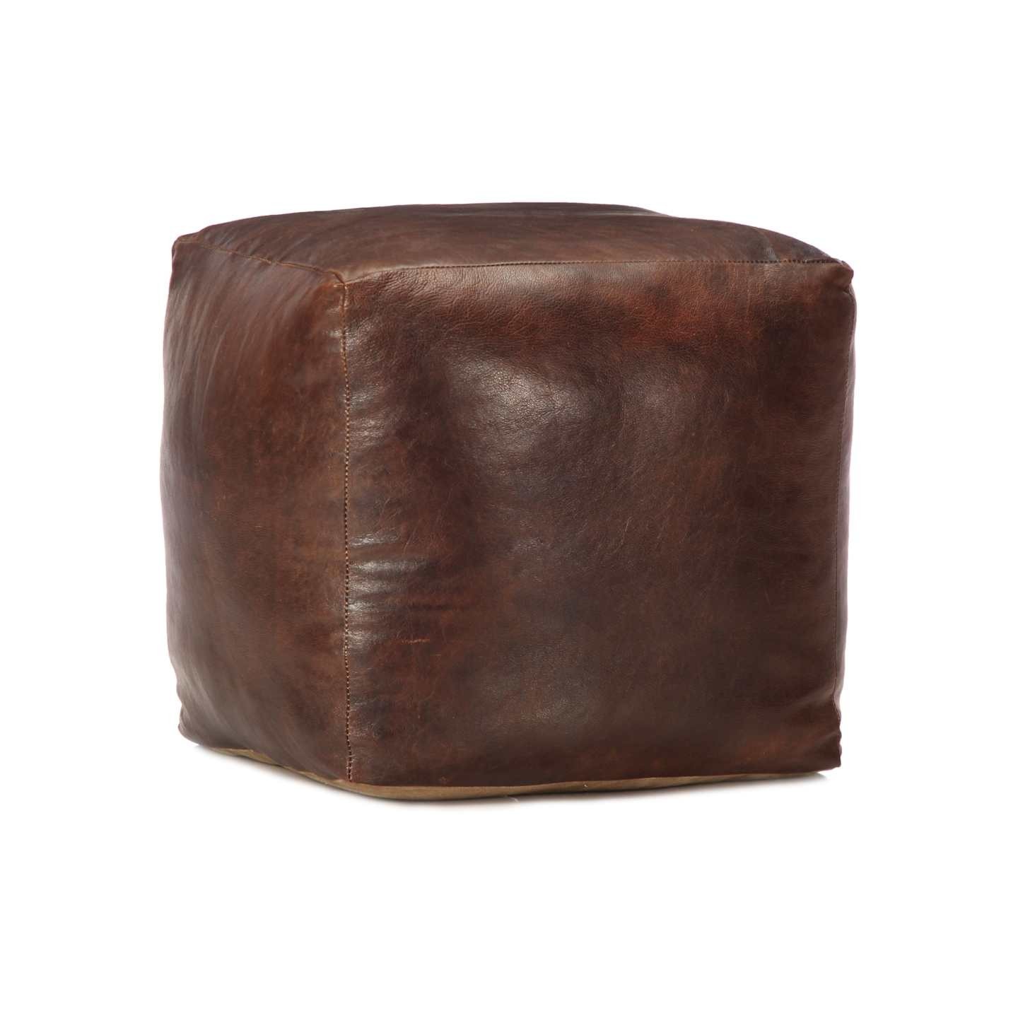 Pouf 40 x 40 x 40 cm Marron foncé Cuir véritable de chèvre