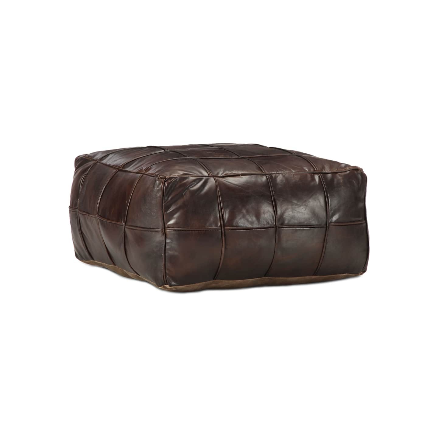 Pouf 60 x 60 x 30 cm Marron foncé Cuir véritable de chèvre