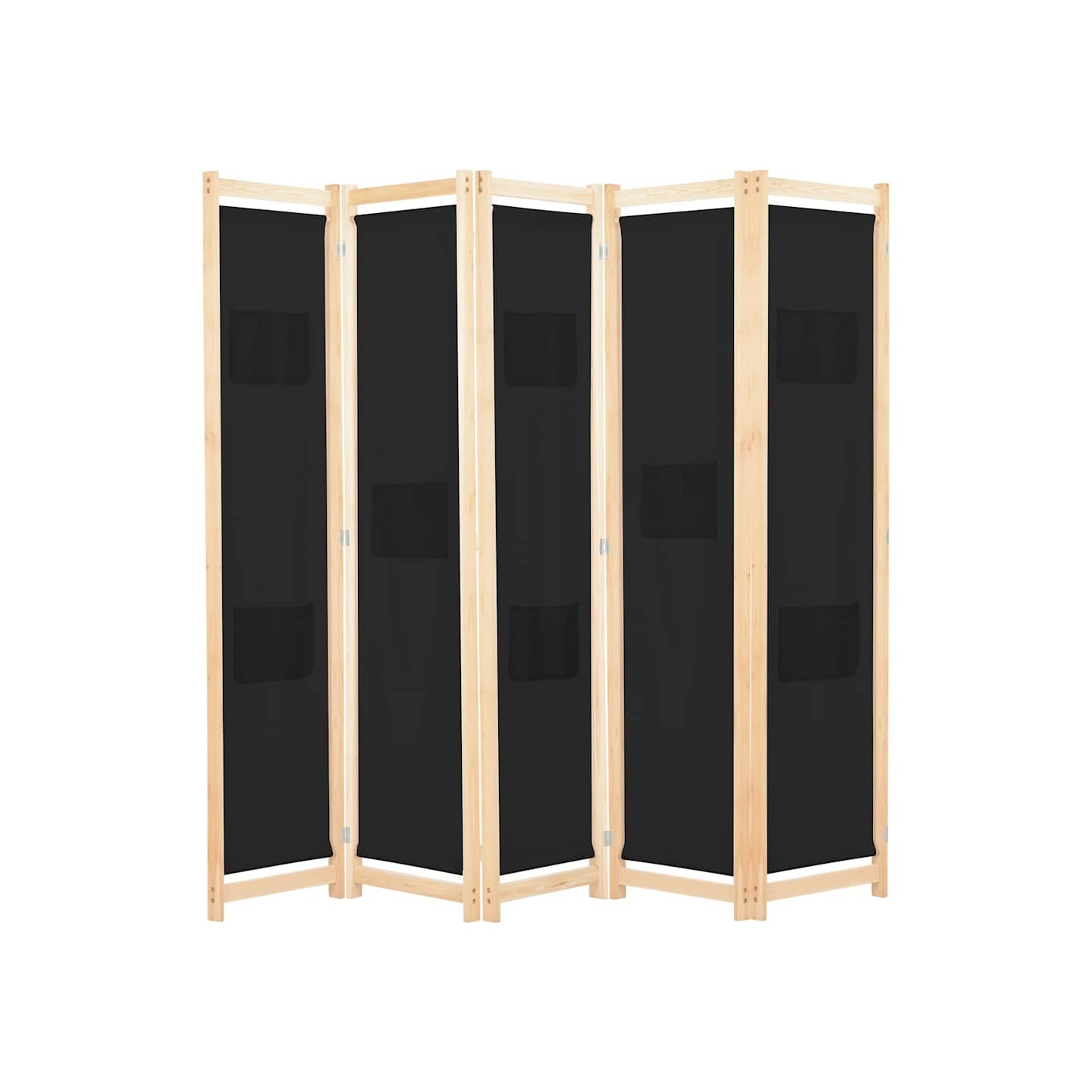 Cloison de séparation 5 panneaux Noir 200 x 170 x 4 cm Tissu
