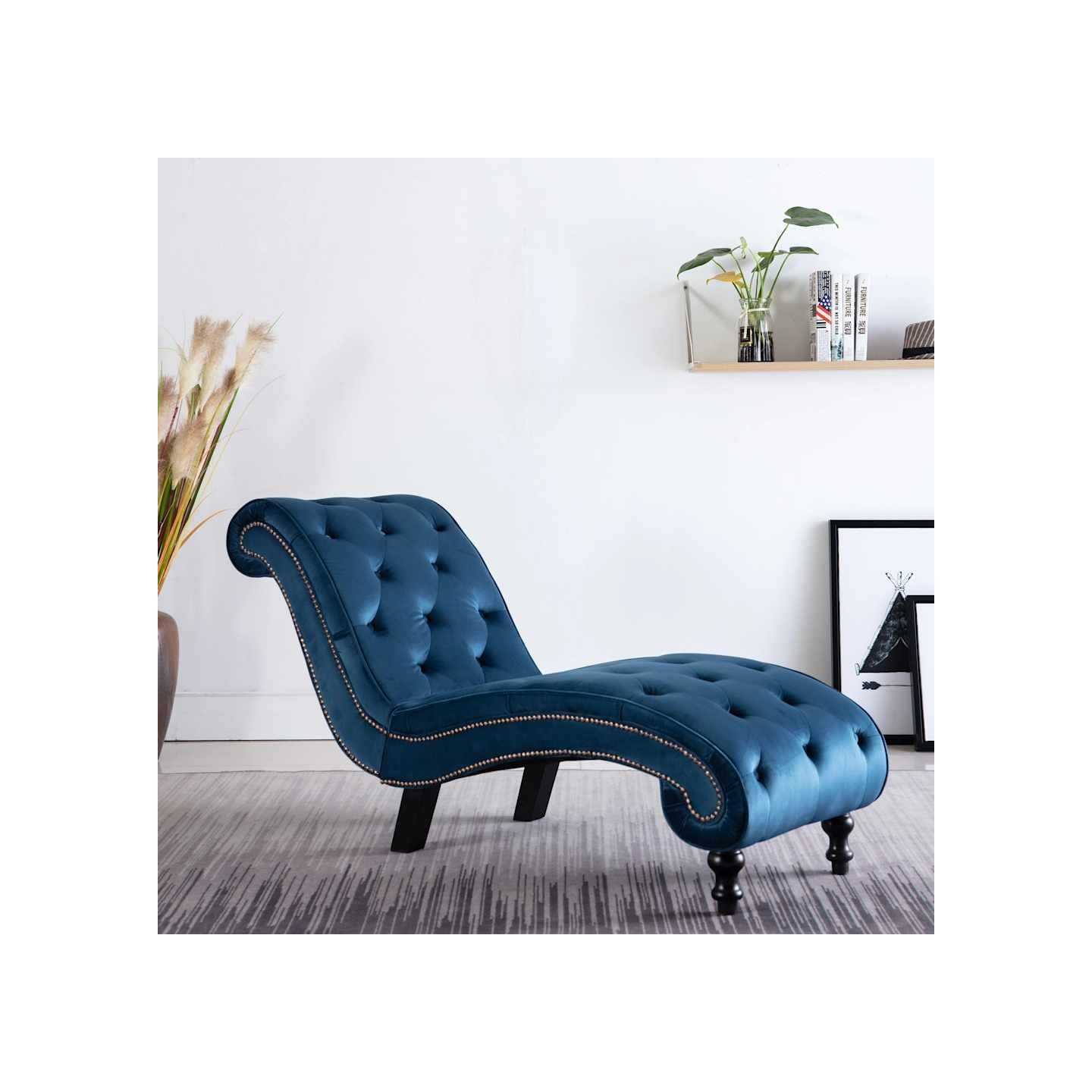 Chaise longue Bleu Velours