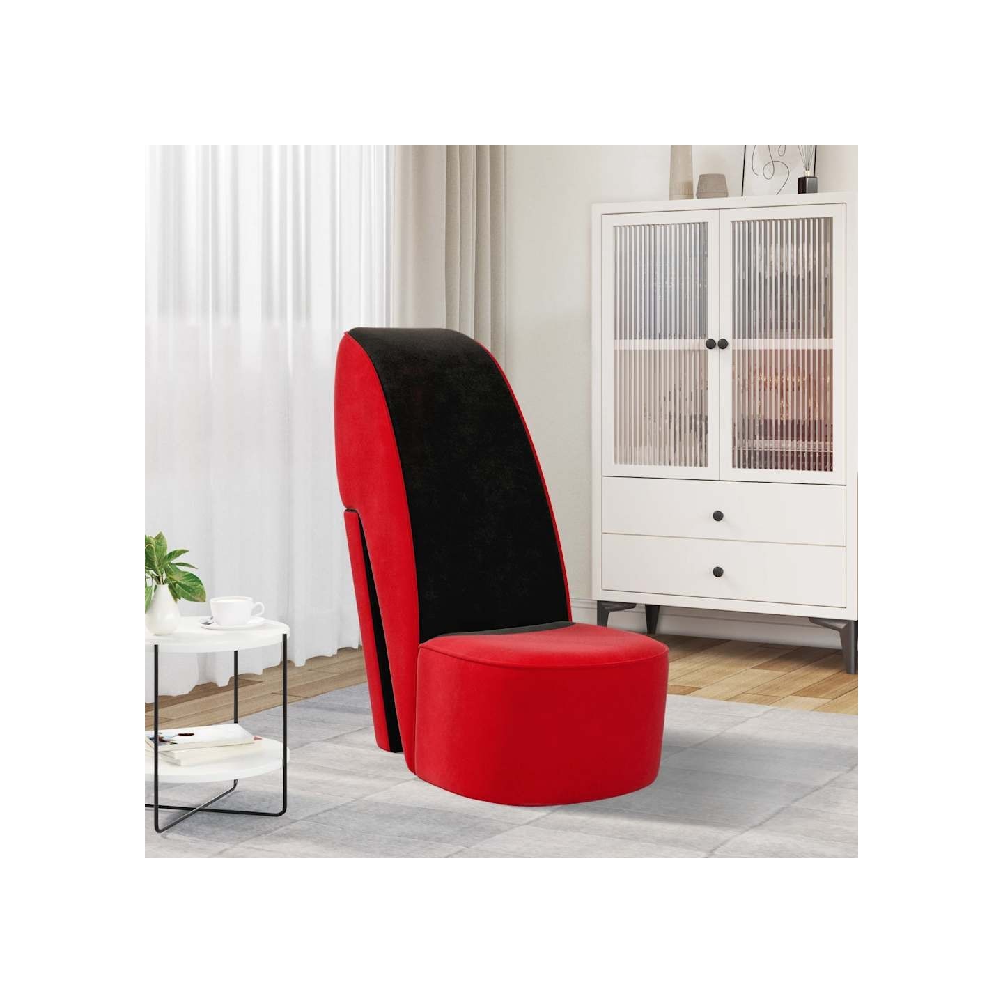 Chaise en forme de talon haut rouge velours