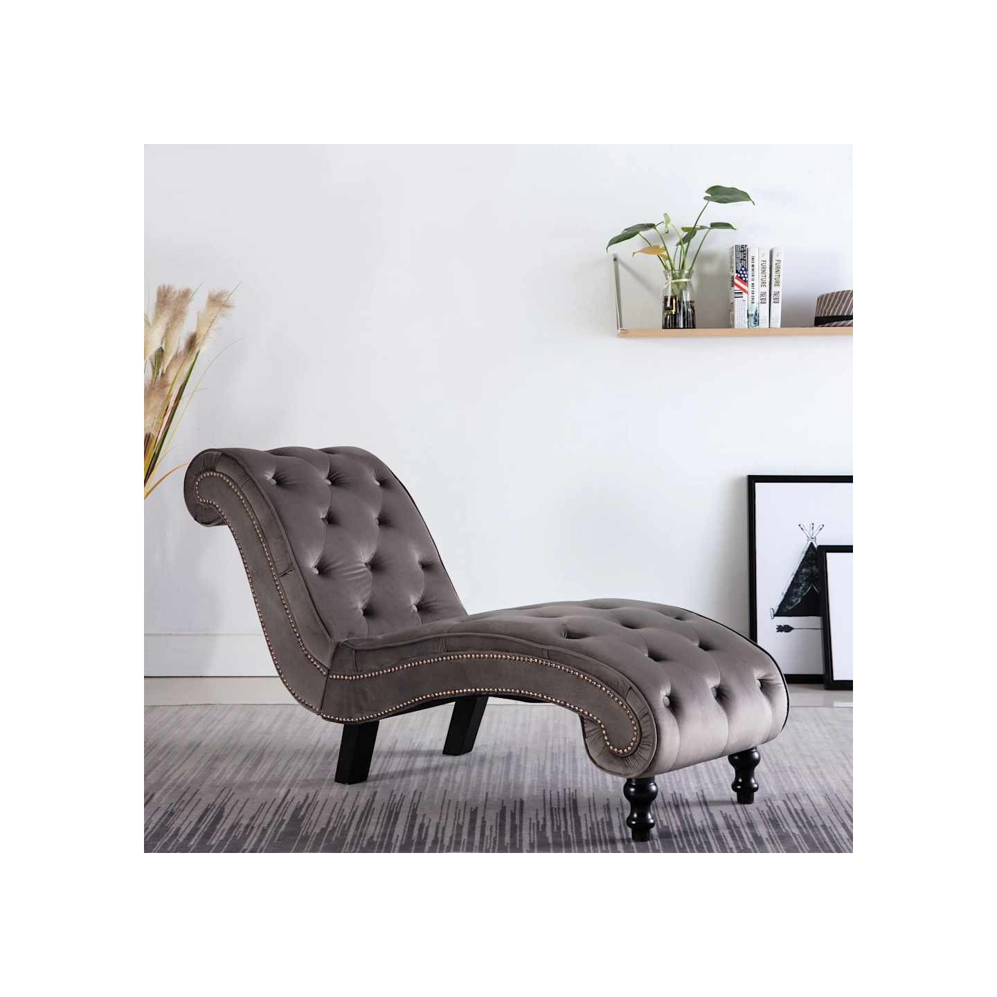 Chaise longue Velours Gris